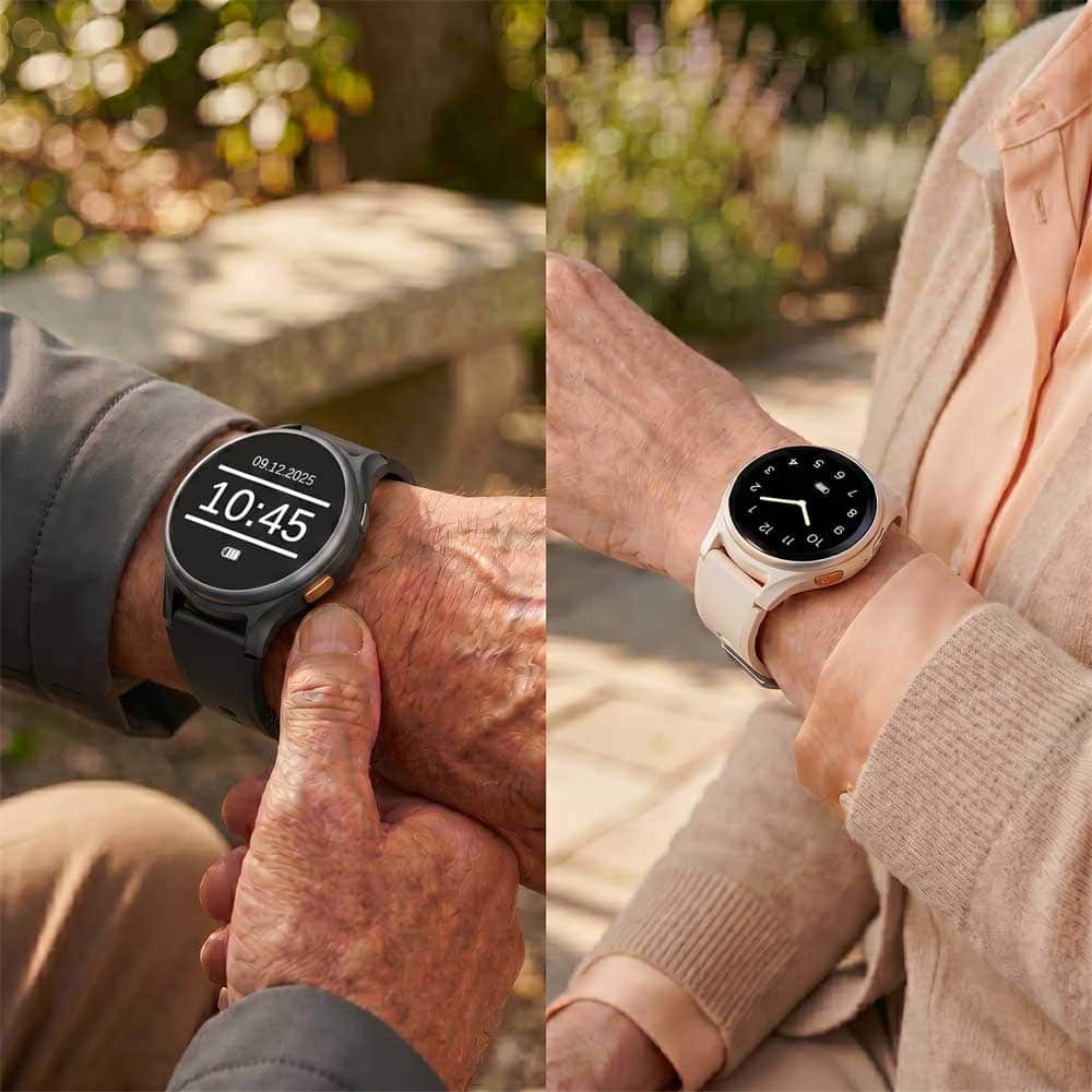 La montre d'assistance senior Tempo par Filien ADMR disponible en version noire ou blanche