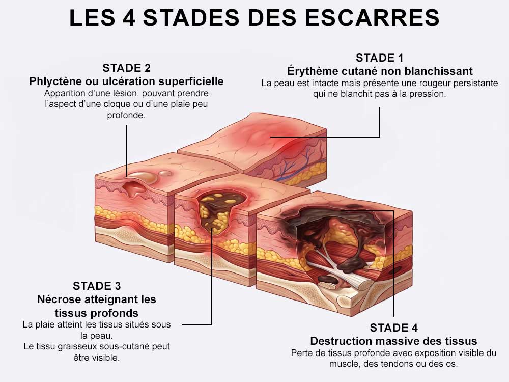 Infographie pour comprendre les 4 stades des escarres