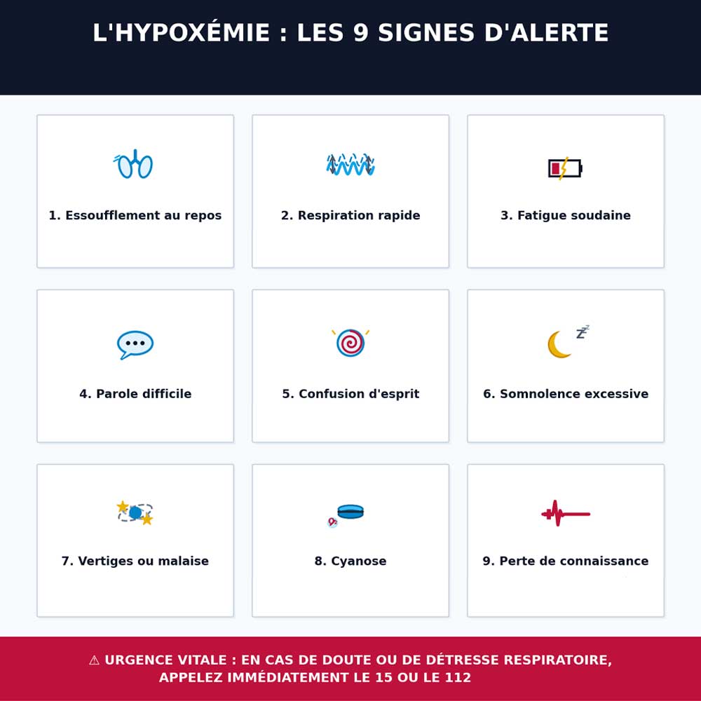 Comment détecter les signes d'une hypoxémie (valeur anormalement basse tu taux de saturation d'oxygène dans le sang) ?