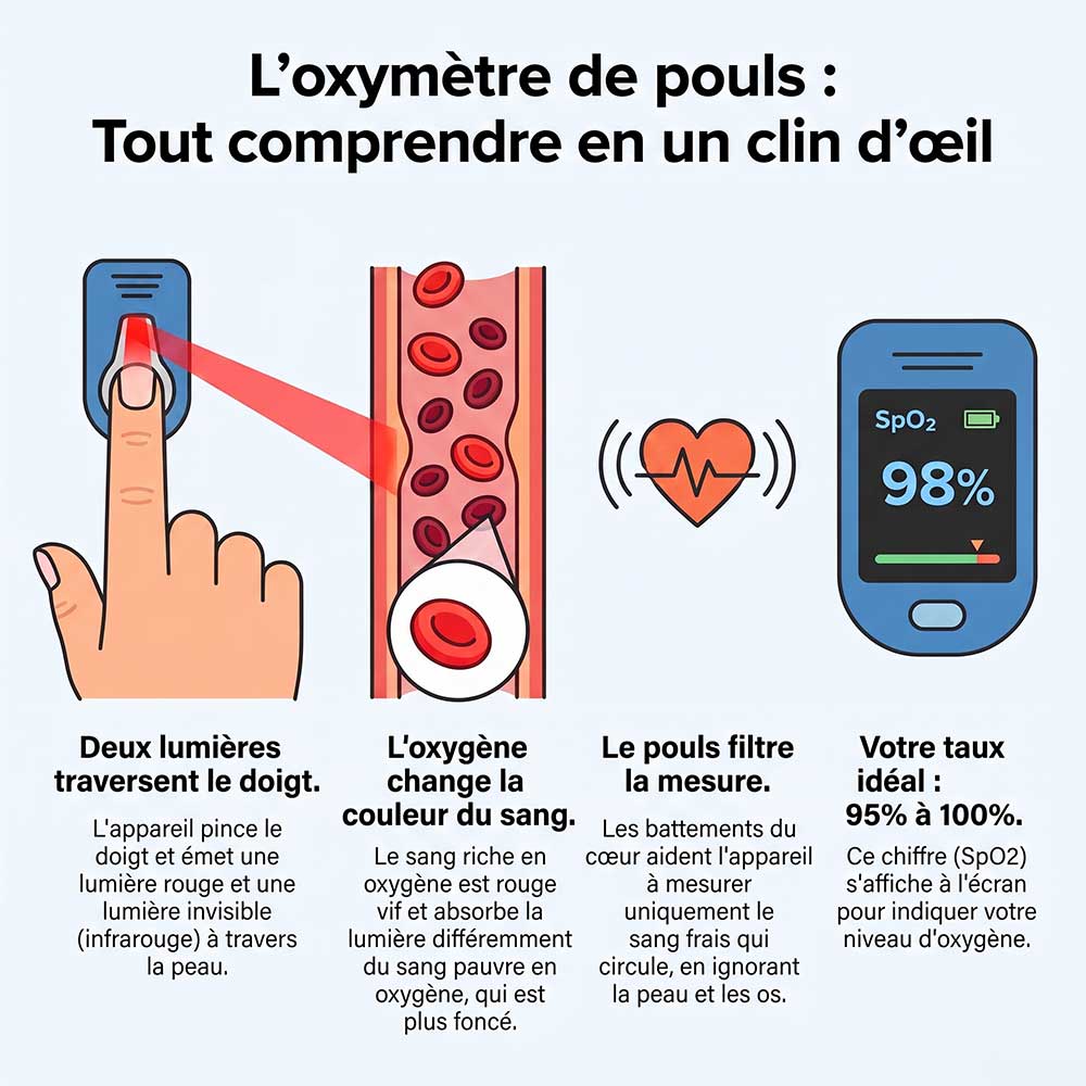 Comment mesurer la SpO2 (saturation en oxygène dans le sang) ? Infographie